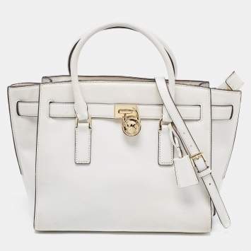 مملوكة مسبقًا MICHAEL Michael Kors White Leather Hamilton East West Tote