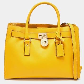 Pre Owned MICHAEL Michael Kors Yellow Saffiano Leather Hamilton North South Tote