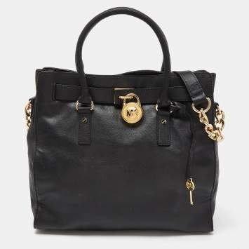 Pre Owned MICHAEL Michael Kors Black Leather Large Hamilton North South Tote