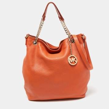 Pre Owned MICHAEL Michael Kors Orange Leather Chain Shoulder Bag