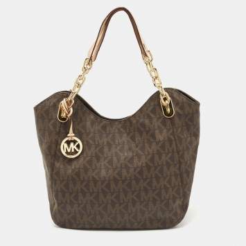 Pre Owned MICHAEL Michael Kors Brown Signature Coated Canvas and Leather Lilly Tote