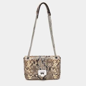 Pre Owned Michael Kors Beige/Brown Python Embossed Leather Chain Shoulder Bag