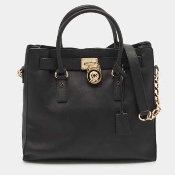 Pre Owned MICHAEL Michael Kors Black Leather Large Hamilton North South Tote