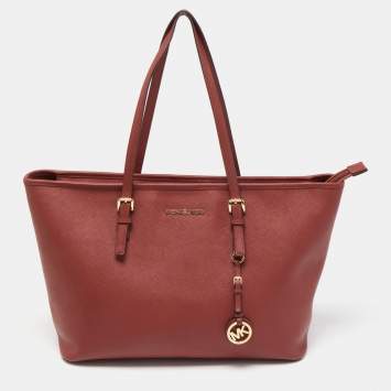 Pre Owned MICHAEL Michael Kors Brown Leather Large Jet Set Travel Tote