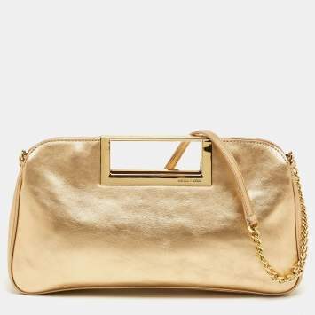 Pre Owned MICHAEL Michael Kors Gold Leather Berkley Chain Clutch