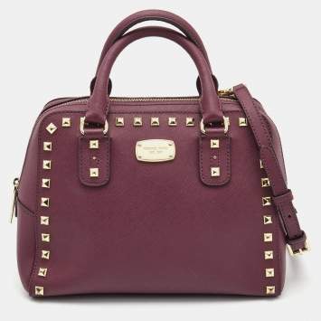Pre Owned MICHAEL Michael Kors Purple Saffiano Leather Small Studded Sandrine Satchel