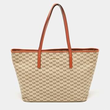 Pre Owned MICHAEL Michael Kors Orange/Beige Signature Emery Tote
