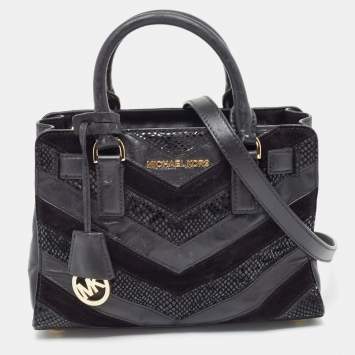 Pre Owned MICHAEL Michael Kors Black Leather And Suede East West Dillon Tote