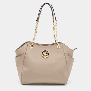 Pre Owned MICHAEL Michael Kors Beige Leather Jet Set Travel Chain Tote
