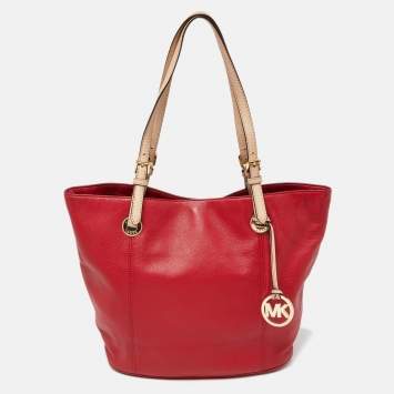 Pre Owned MICHAEL Michael Kors Red Leather Jet Set Tote