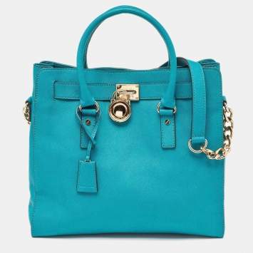 Pre Owned MICHAEL Michael Kors Green Leather Large Hamilton North South Tote