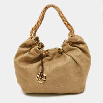 Pre Owned MICHAEL Michael Kors Beige Metallic Canvas Ring Tote