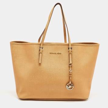 Pre Owned MICHAEL Michael Kors Tan Leather Medium Jet Set Travel Tote
