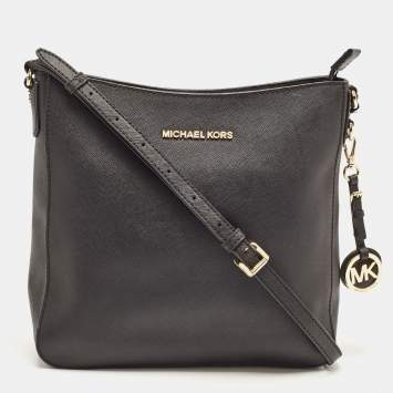 Pre Owned MICHAEL Michael Kors Black Leather Jet Set Messenger Bag