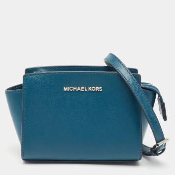 Pre Owned MICHAEL Michael Kors Blue Leather Mini Selma Crossbody Bag