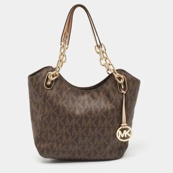 مملوكة مسبقًا MICHAEL Michael Kors Brown Signature Coated Canvas Lilly Hobo