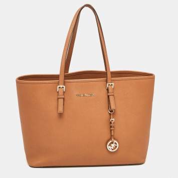 Pre Owned MICHAEL Michael Kors Brown Saffiano Leather Jet Set Travel Tote