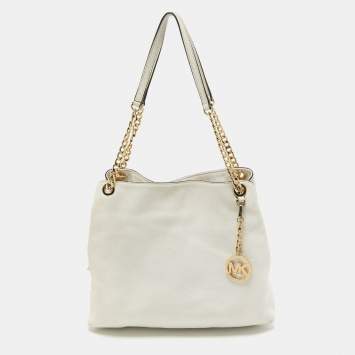 Pre Owned MICHAEL Michael Kors White Leather Jet Set Chain Shoulder Bag