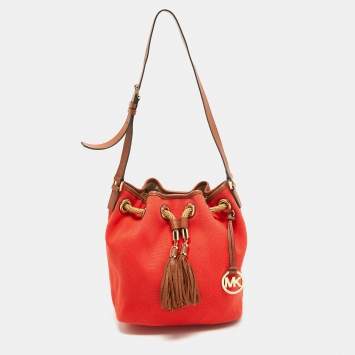 Pre Owned Michael Kors Orange/Brown Canvas and Leather Marina Drawstring Bag