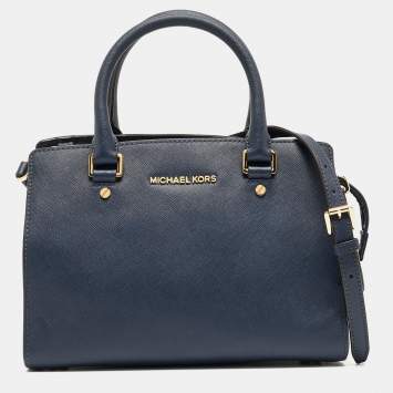 Pre Owned Michael Michael Kors Navy Blue Leather Medium Selma Tote