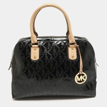 Pre Owned MICHAEL Michael Kors Black Signature Patent Leather Satchel