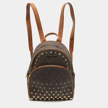 Pre Owned MICHAEL Michael Kors Brown Signature Coated Canvas Studded Abbey Backpack