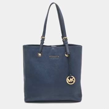 Pre Owned MICHAEL Michael Kors Navy Blue Leather Jet Set Tote