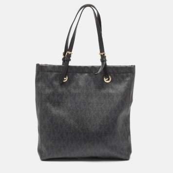 Pre Owned MICHAEL Michael Kors Black Signature Coated Canvas Tote