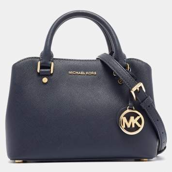 مملوكة مسبقًا Michael Michael Kors Navy Blue Saffiano Leather Small Savannah Satchel