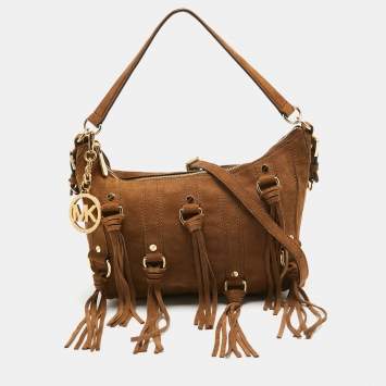 Pre Owned MICHAEL Michael Kors Brown Suede Fringe Presley Shoulder Bag