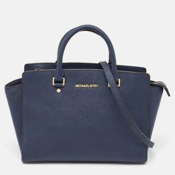 Pre Owned MICHAEL Michael Kors Navy Blue Saffiano Leather Large Selma Tote