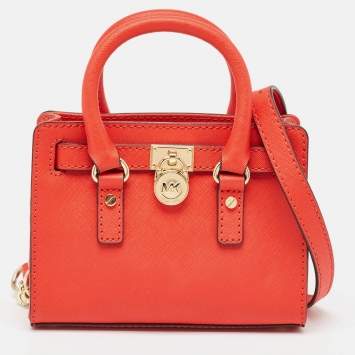 Pre Owned MICHAEL Michael Kors Orange Saffiano Leather Mini Hamilton Crossbody Bag