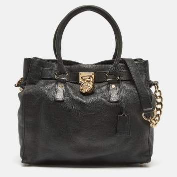Pre Owned MICHAEL Michael Kors Black Leather Large Hamilton North South Tote