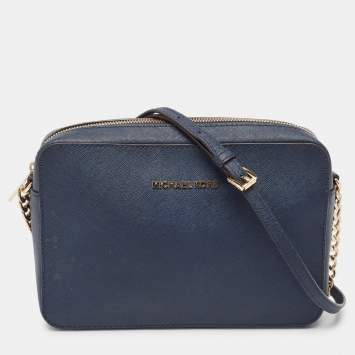 Pre Owned MICHAEL Michael Kors Dark Blue Leather Jet Set Camera Crossbody Bag