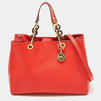 Pre Owned MICHAEL Michael Kors Red Leather Large Cynthia Tote