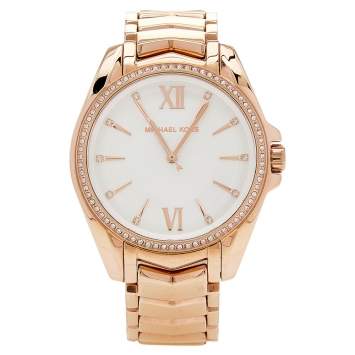 Pre Owned Michael Kors White Rose Gold Plated Stainless Steel Whitney MK6694 Women's Wristwatch 38 mm