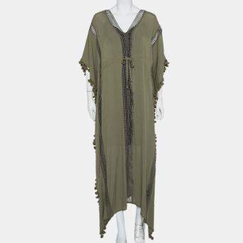 Pre Owned Michael Stars Green Georgette Farrah Kaftan Maxi Dress One Size