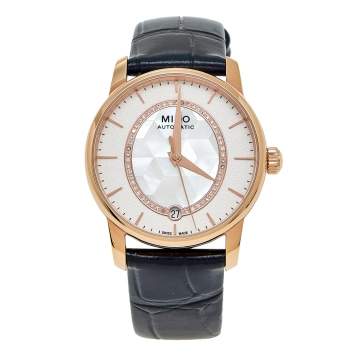 Pre Owned Mido Mother Of Pearl Rose Gold Plated Stainless Steel Leather Baroncelli Prisma M007.207.36.116.00 Women's Wristwatch 33 mm