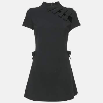 Pre Owned Mirae Black Bow Detail Stretch Crepe Mini Dress S