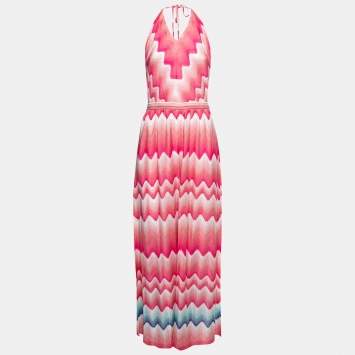 Pre Owned Missoni Mare Pink Patterned Knit Halter Neck Jumpsuit M