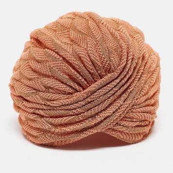 Pre Owned Missoni Light Orange Lurex Knit Turban 