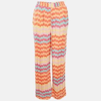 Pre Owned Missoni Mare Multicolor Chevron Knit Wide Leg Trousers M
