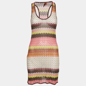 Pre Owned Missoni Mare Multicolor Chevron Lurex Knit Sheer Cover-Up Mini Dress S