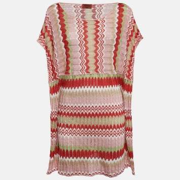 Pre Owned Missoni Mare Pink/Red Pointelle Lurex Knit Cover-Up Mini Dress M