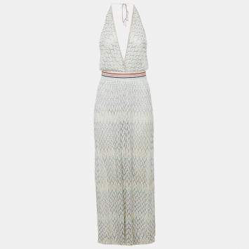Pre Owned Missoni Mare White Lurex Patterned Knit Halter Neck Jumpsuit S