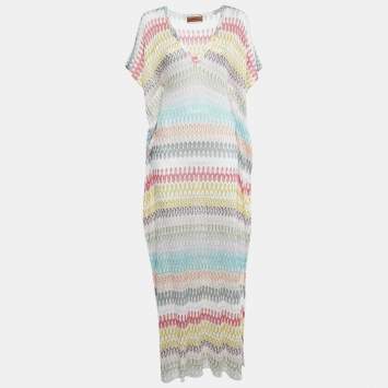 Pre Owned Missoni Mare Multicolor Chevron Knit Cover-Up Maxi Kaftan Dress S