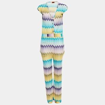 Pre Owned Missoni Mare Multicolor Zig Zag Knit Jumpsuit M