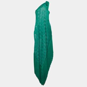 Pre Owned Missoni Mare Green Patterned Knit One Shoulder Cover-Up Dress S