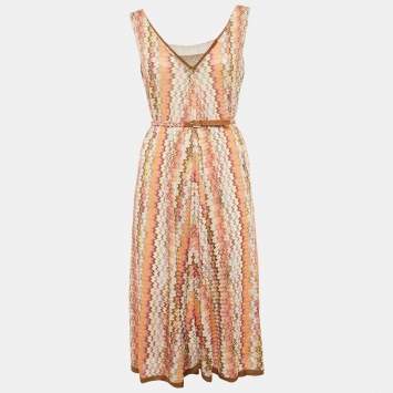 Pre Owned Missoni Mare Pink/Brown Zig-Zag Knit Cover-Up Dress M