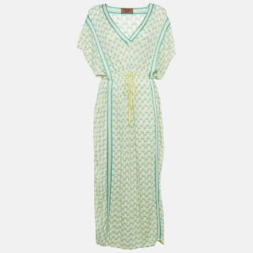Pre Owned Missoni Mare Yellow /Green Knit Side Slit Detail Maxi Dress S